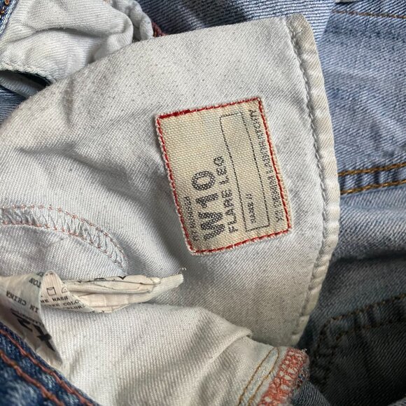 Express X2 Denim low rise light wash flared distressed jeans 10 Y2K cotton - Picture 10 of 15